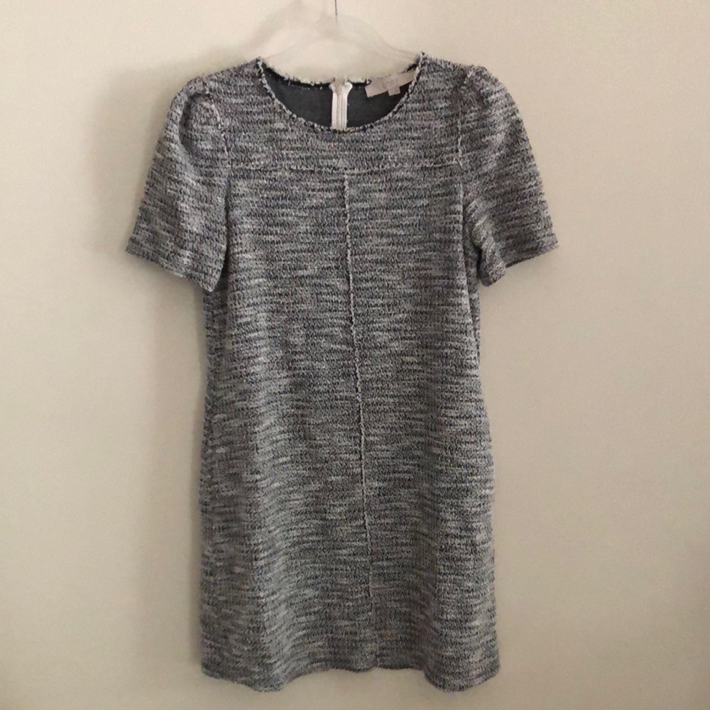 LOFT Black White Tweed Knit Short Sleeve Dress